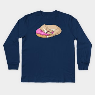 Whippet dog sleeping on donut Kids Long Sleeve T-Shirt